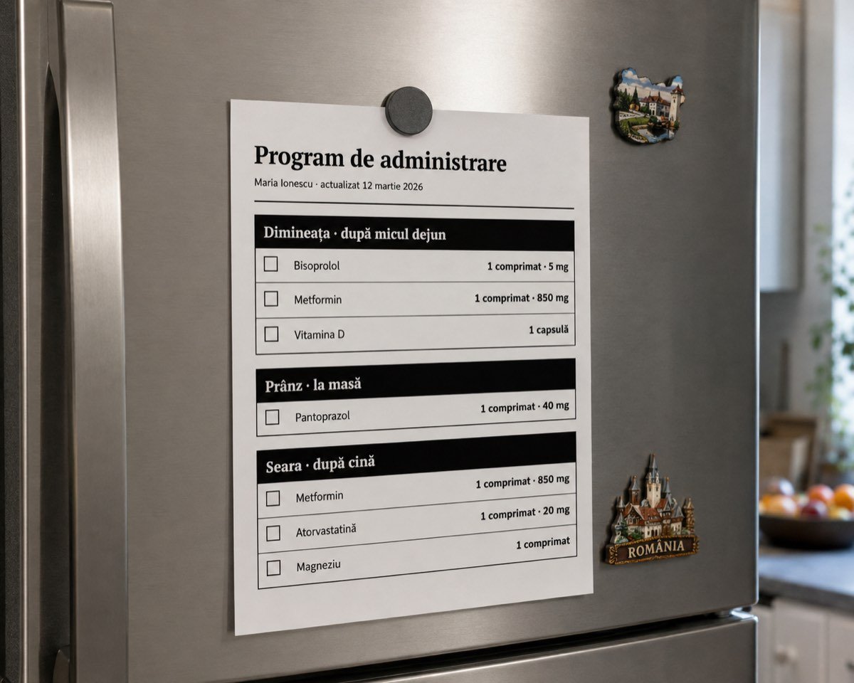 Programul de administrare, printat și prins cu magnet pe frigider